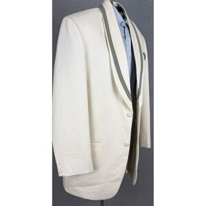 Vintage Bespoke Mens Dinner Jacket 44L Cream White Grey Shawl Lapel Tuxedo Coat